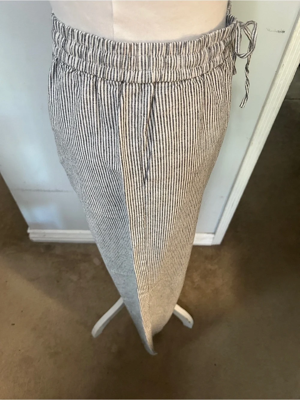 J Crew Drawstring Wide-Leg Pants in Black & White Stripe